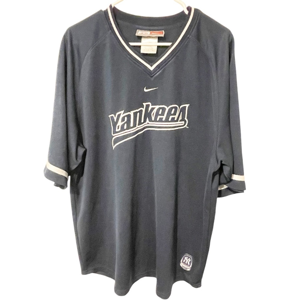 VINTAGE Nike Team‎ Size XL CENTER SWOOSH New York Yankees V Neck Baseball Jersey